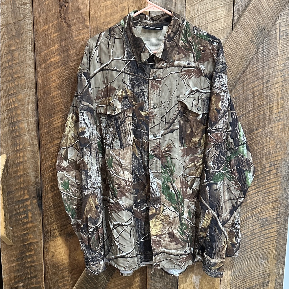 Men’s Long Sleeve Ripstop Shirt Realtree AP Bottom Up Vented Back Size 2XL -E3